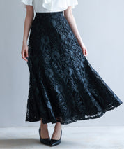 ロング丈ハイウエスト総レーススカートsdp0262 ブラック