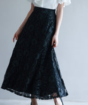 ロング丈ハイウエスト総レーススカートsdp0262 ブラック