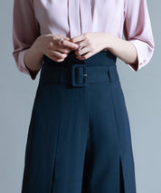 ベルト付きハイウエストワイドパンツsdp0263 ネイビー
