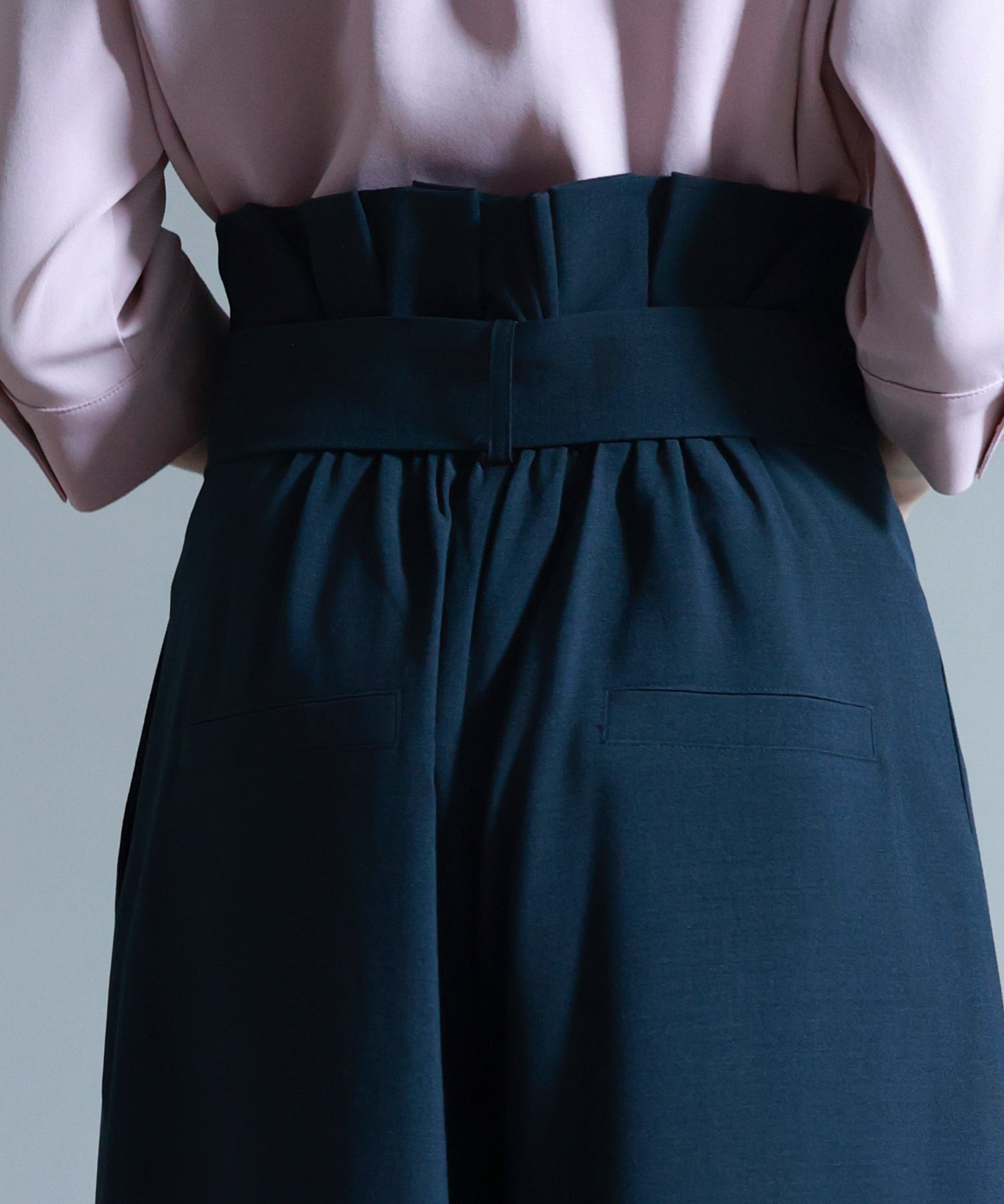 ベルト付きハイウエストワイドパンツsdp0263 ネイビー