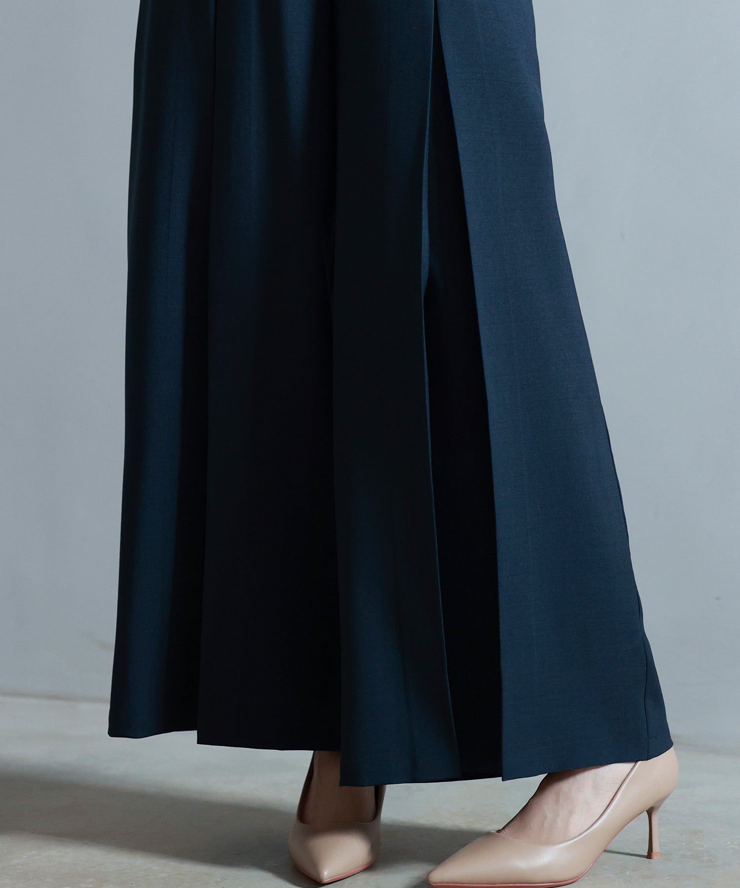 ベルト付きハイウエストワイドパンツsdp0263 ネイビー