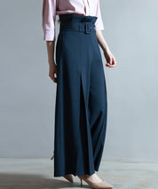 ベルト付きハイウエストワイドパンツsdp0263 ネイビー
