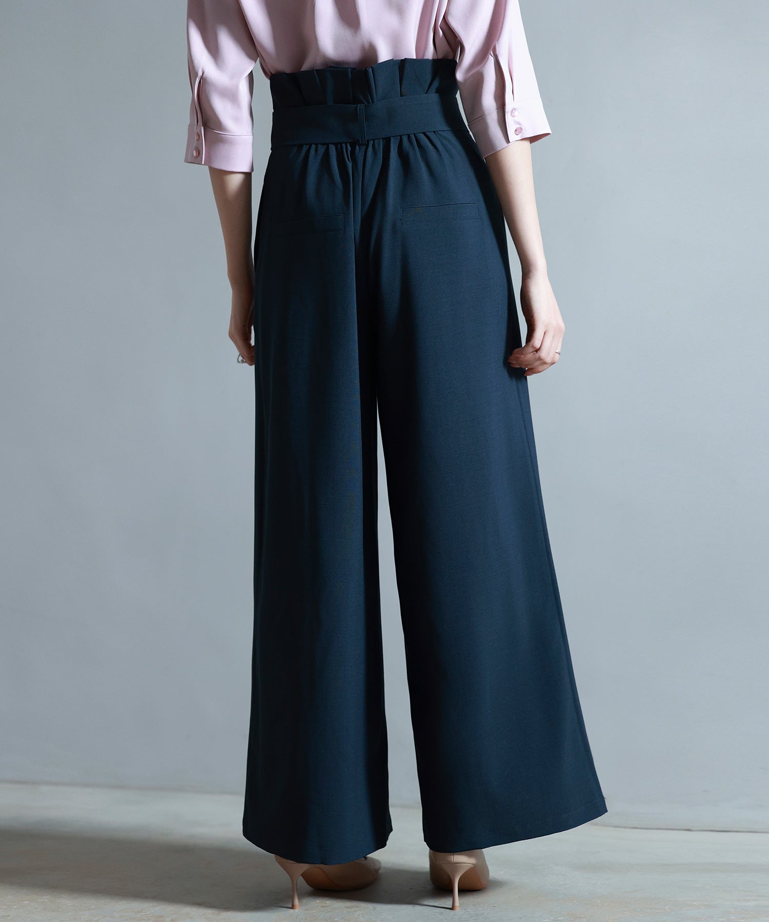 ベルト付きハイウエストワイドパンツsdp0263 ネイビー