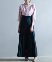 ベルト付きハイウエストワイドパンツsdp0263 ネイビー