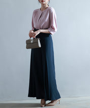 ベルト付きハイウエストワイドパンツsdp0263 ネイビー