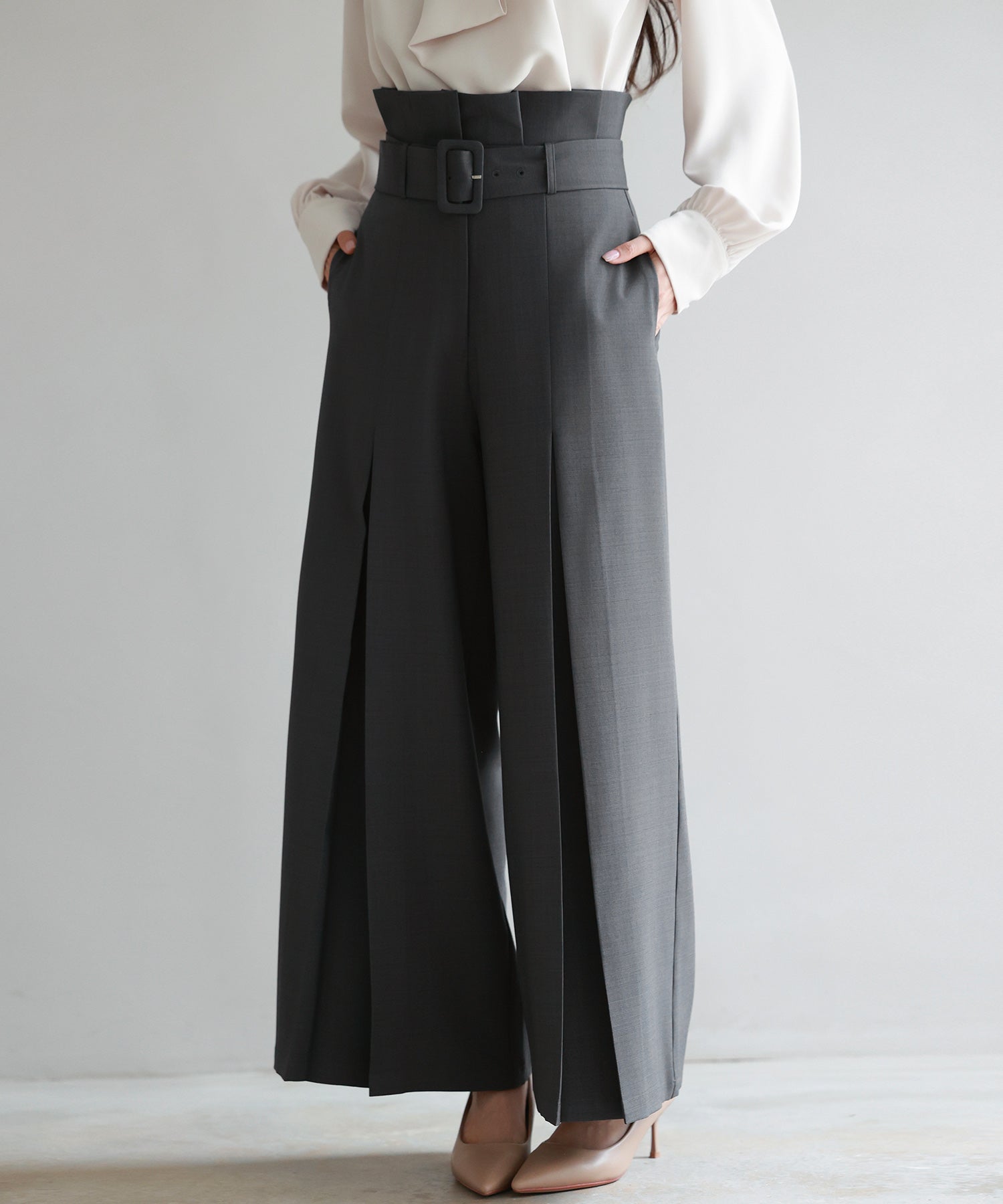 ベルト付きハイウエストワイドパンツsdp0263-102-365