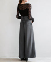 ベルト付きハイウエストワイドパンツsdp0263 チャコール