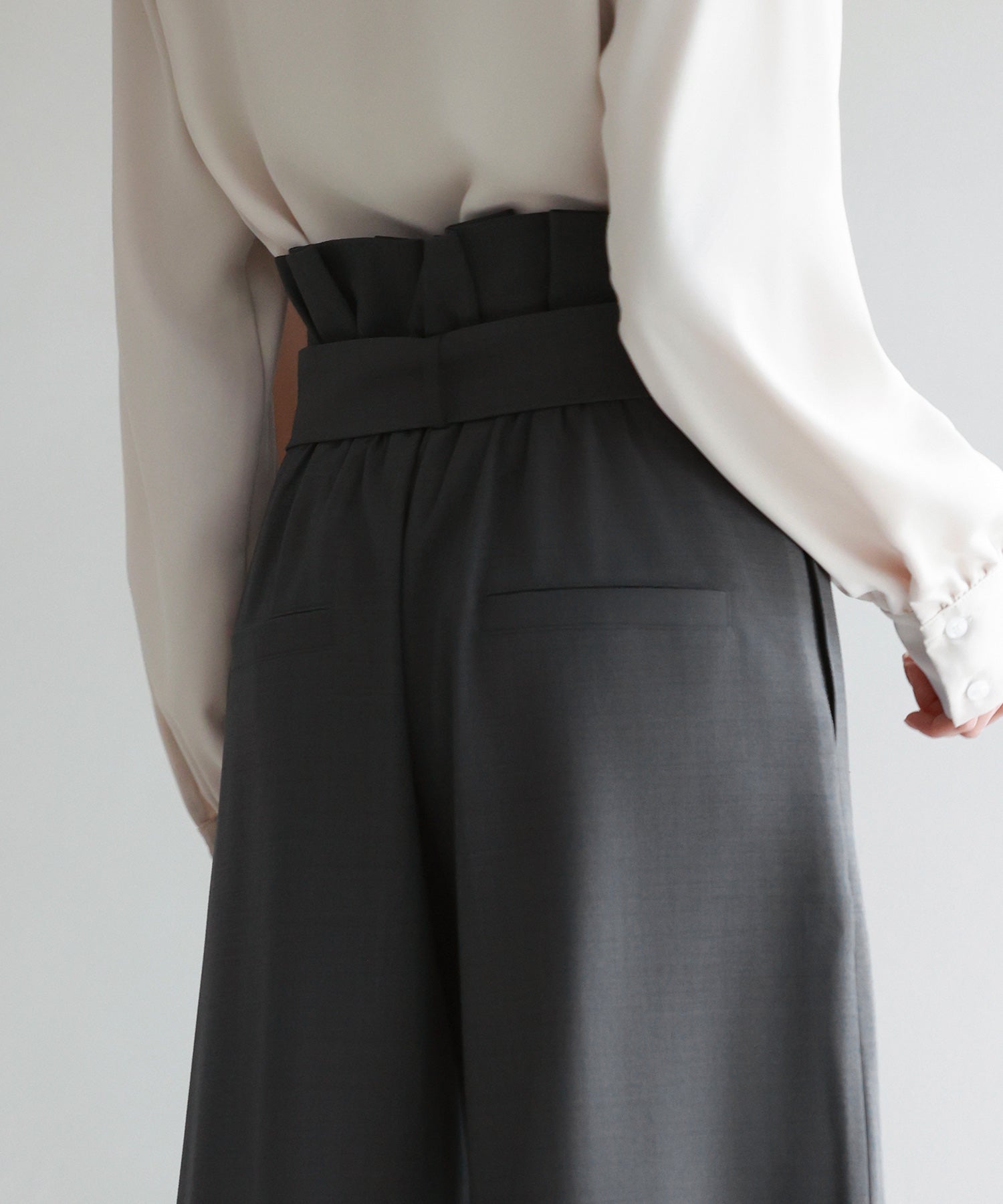 ベルト付きハイウエストワイドパンツsdp0263 チャコール