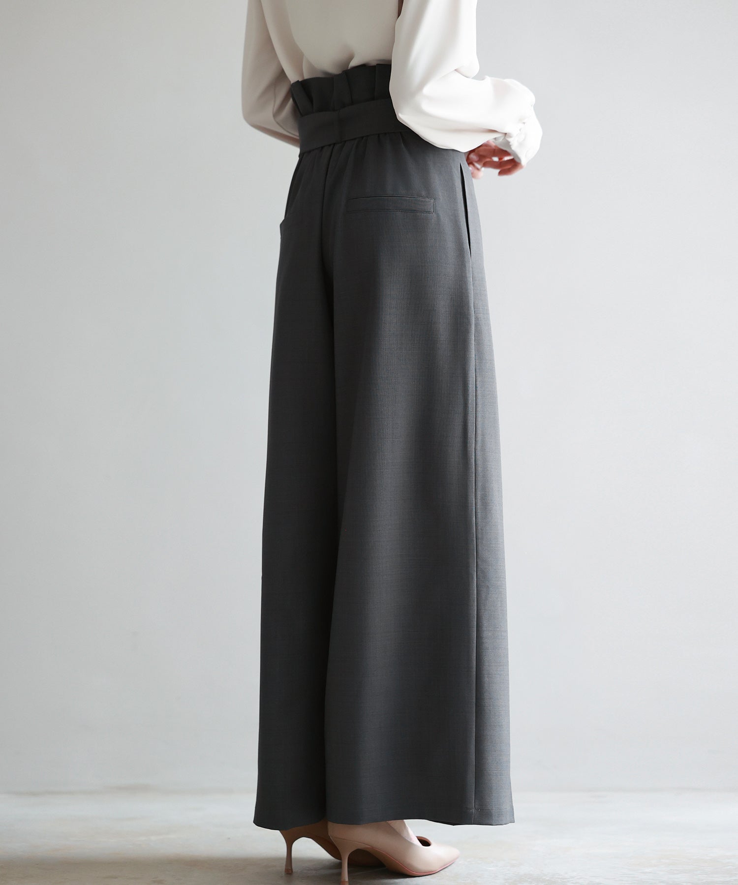 ベルト付きハイウエストワイドパンツsdp0263 チャコール