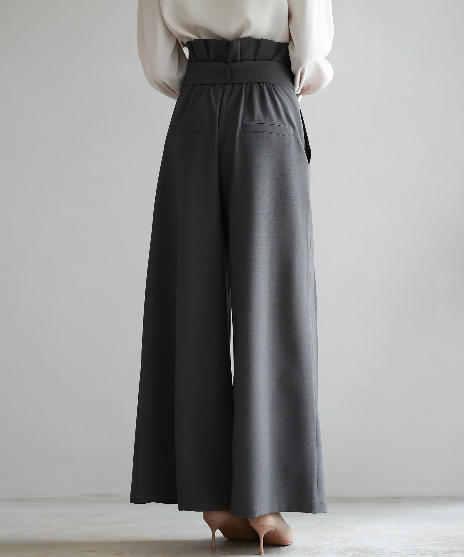 ベルト付きハイウエストワイドパンツsdp0263 チャコール