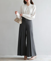 ベルト付きハイウエストワイドパンツsdp0263 チャコール