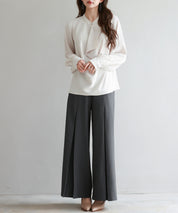 ベルト付きハイウエストワイドパンツsdp0263 チャコール