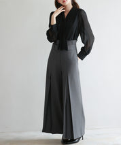 ベルト付きハイウエストワイドパンツsdp0263 チャコール