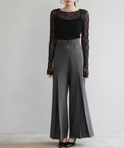 ベルト付きハイウエストワイドパンツsdp0263 チャコール