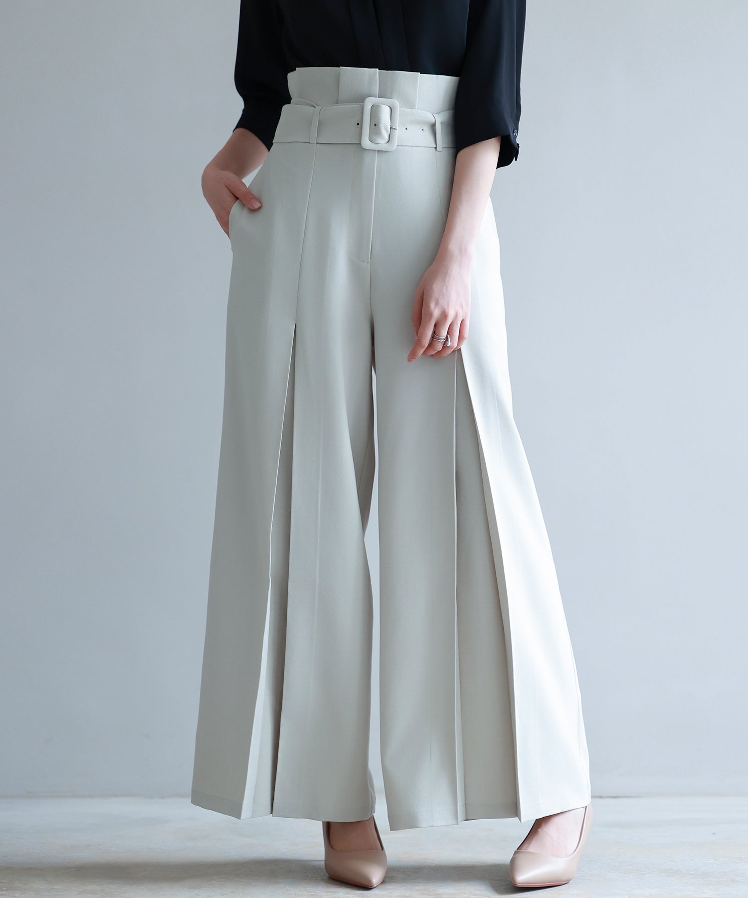 ベルト付きハイウエストワイドパンツsdp0263-102-38
