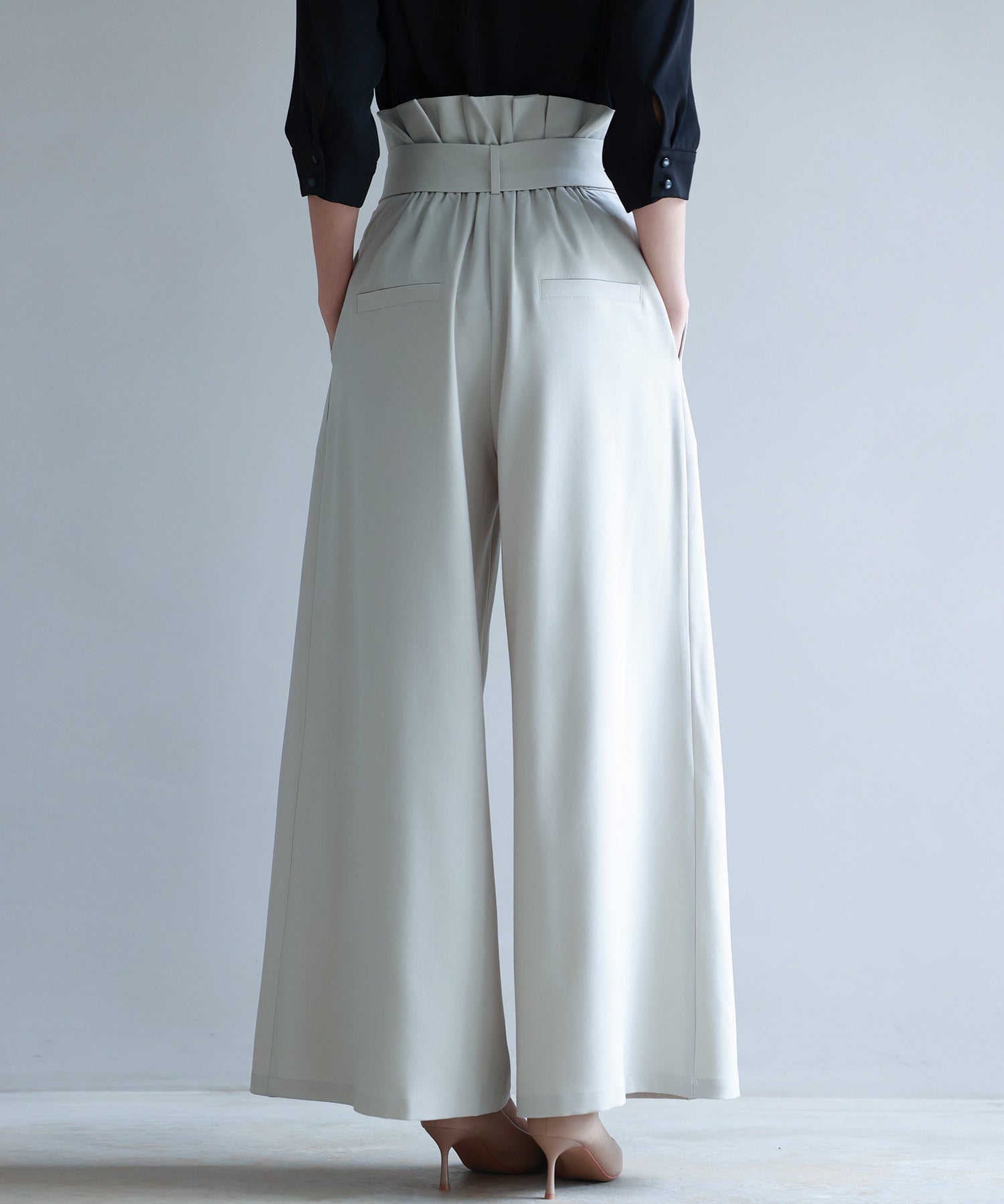 ベルト付きハイウエストワイドパンツsdp0263 アイボリー