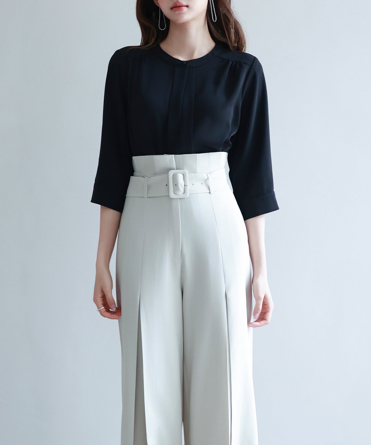 ベルト付きハイウエストワイドパンツsdp0263 アイボリー