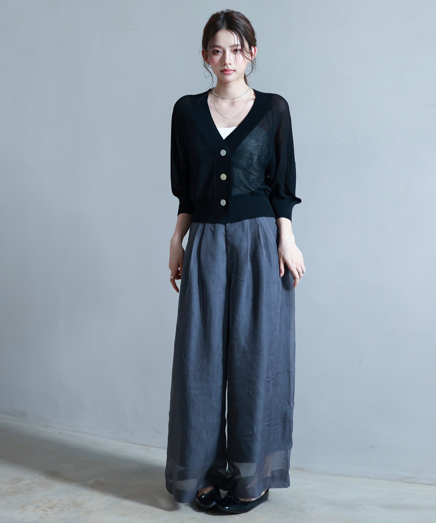 フロントタックシアーワイドパンツsdp0264 チャコール