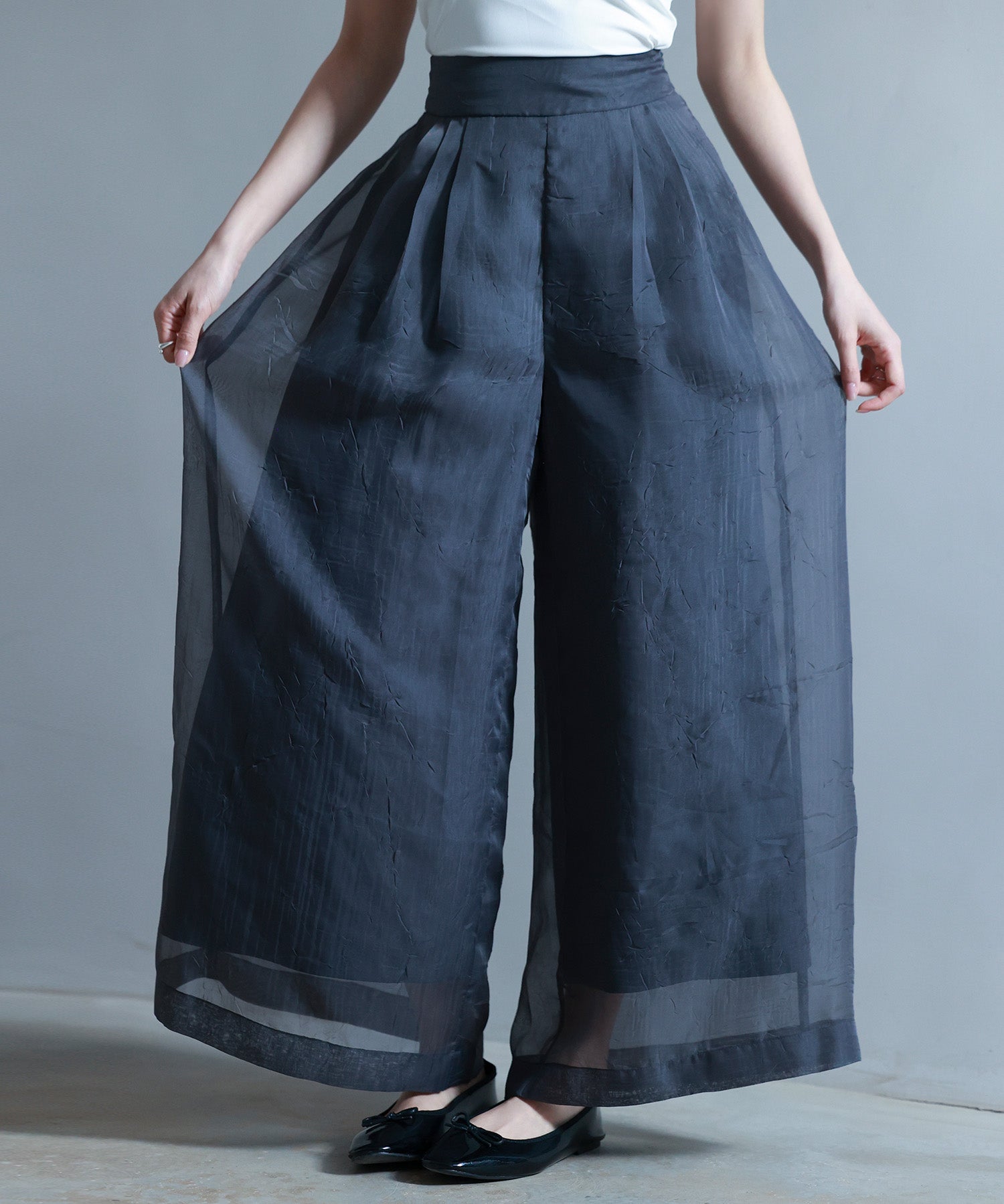 フロントタックシアーワイドパンツsdp0264 チャコール