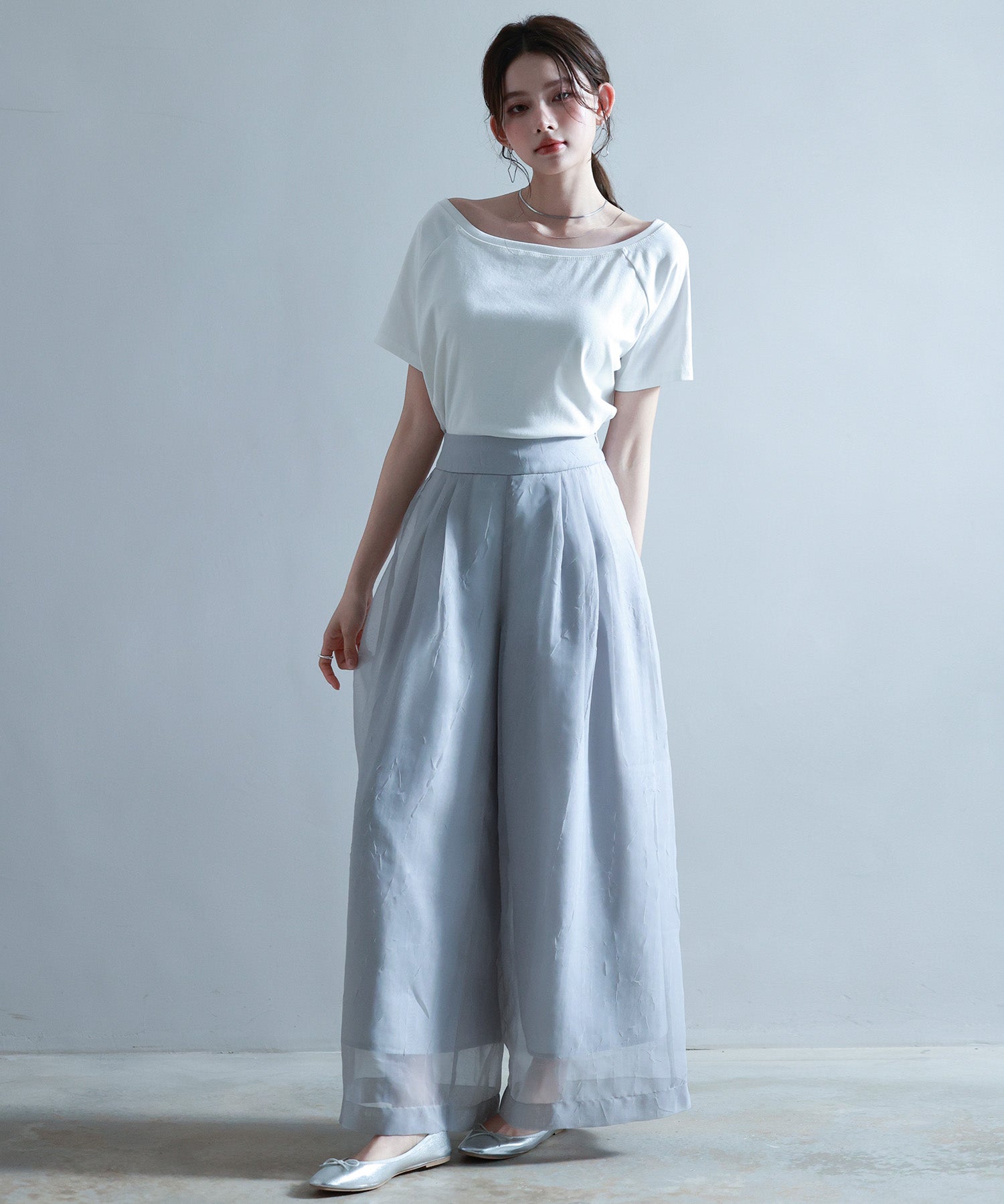 フロントタックシアーワイドパンツsdp0264 ライトグレー