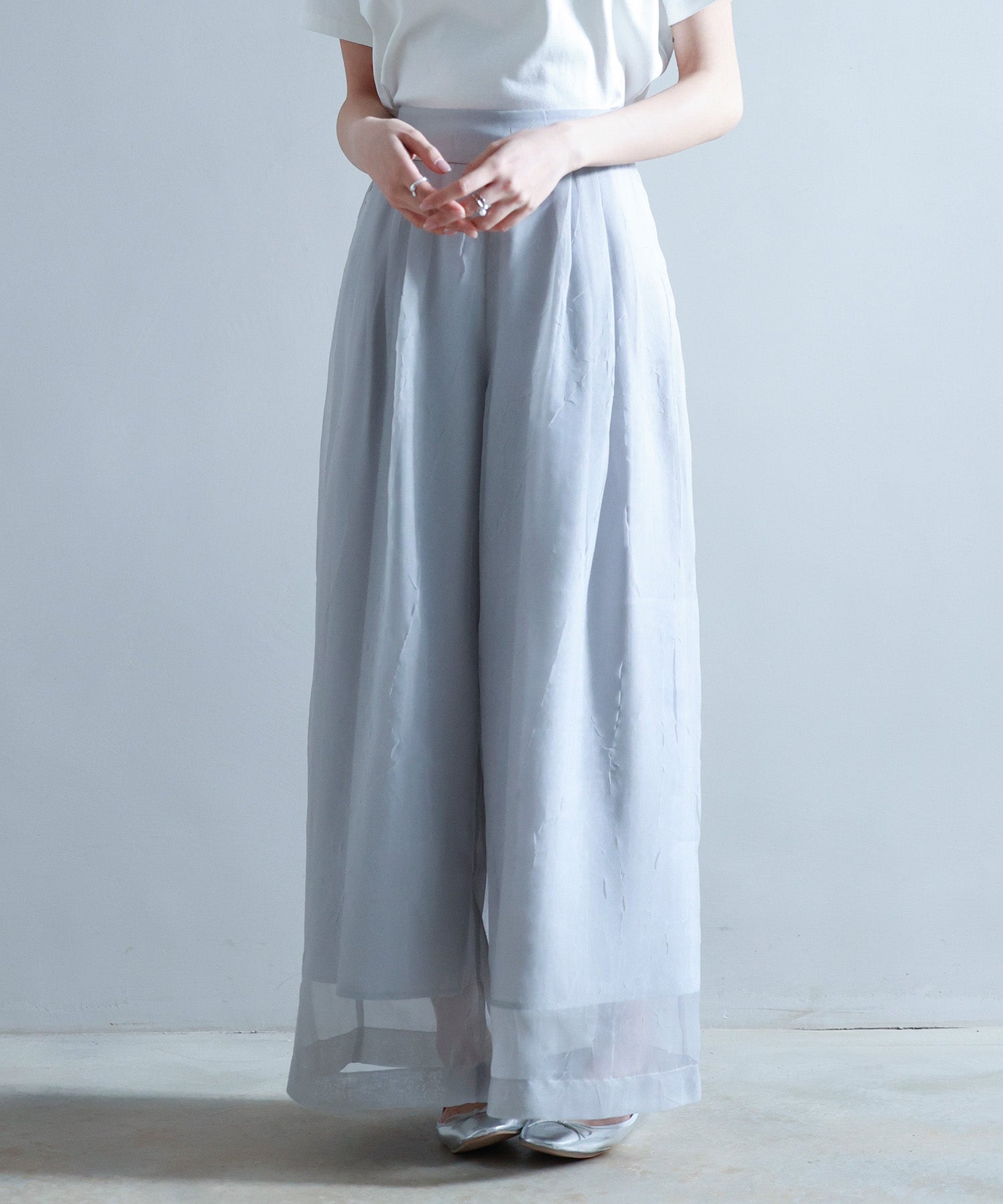 フロントタックシアーワイドパンツsdp0264 ライトグレー