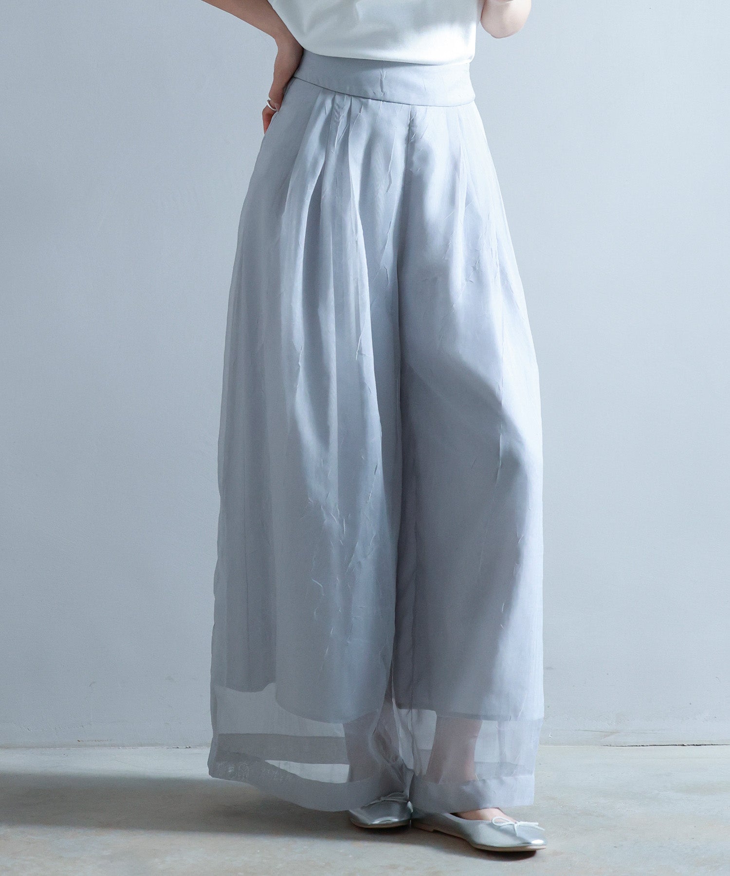 フロントタックシアーワイドパンツsdp0264 ライトグレー