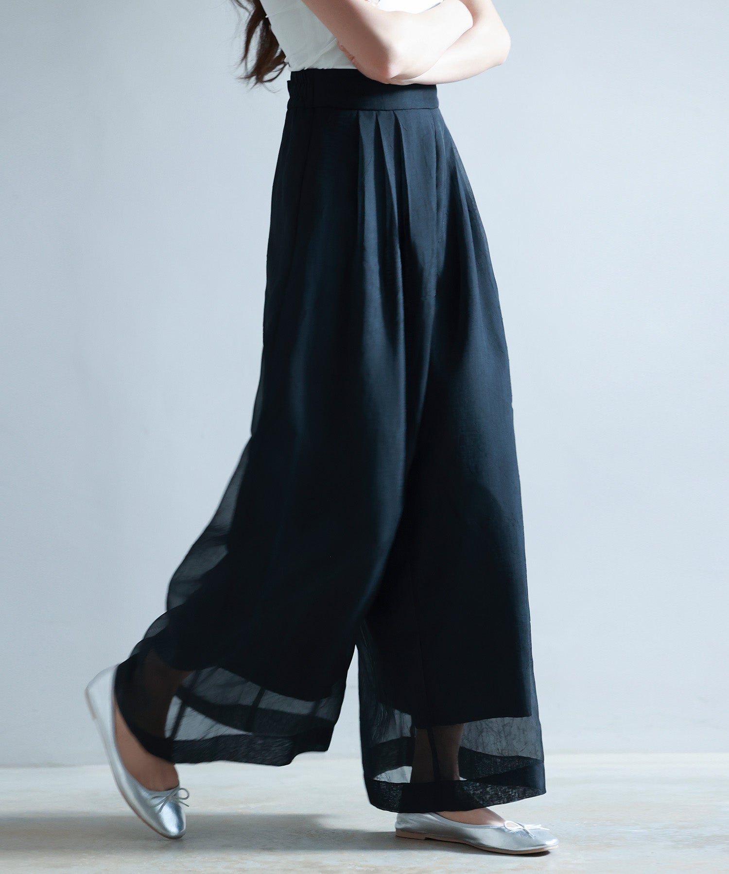 フロントタックシアーワイドパンツsdp0264 ブラック