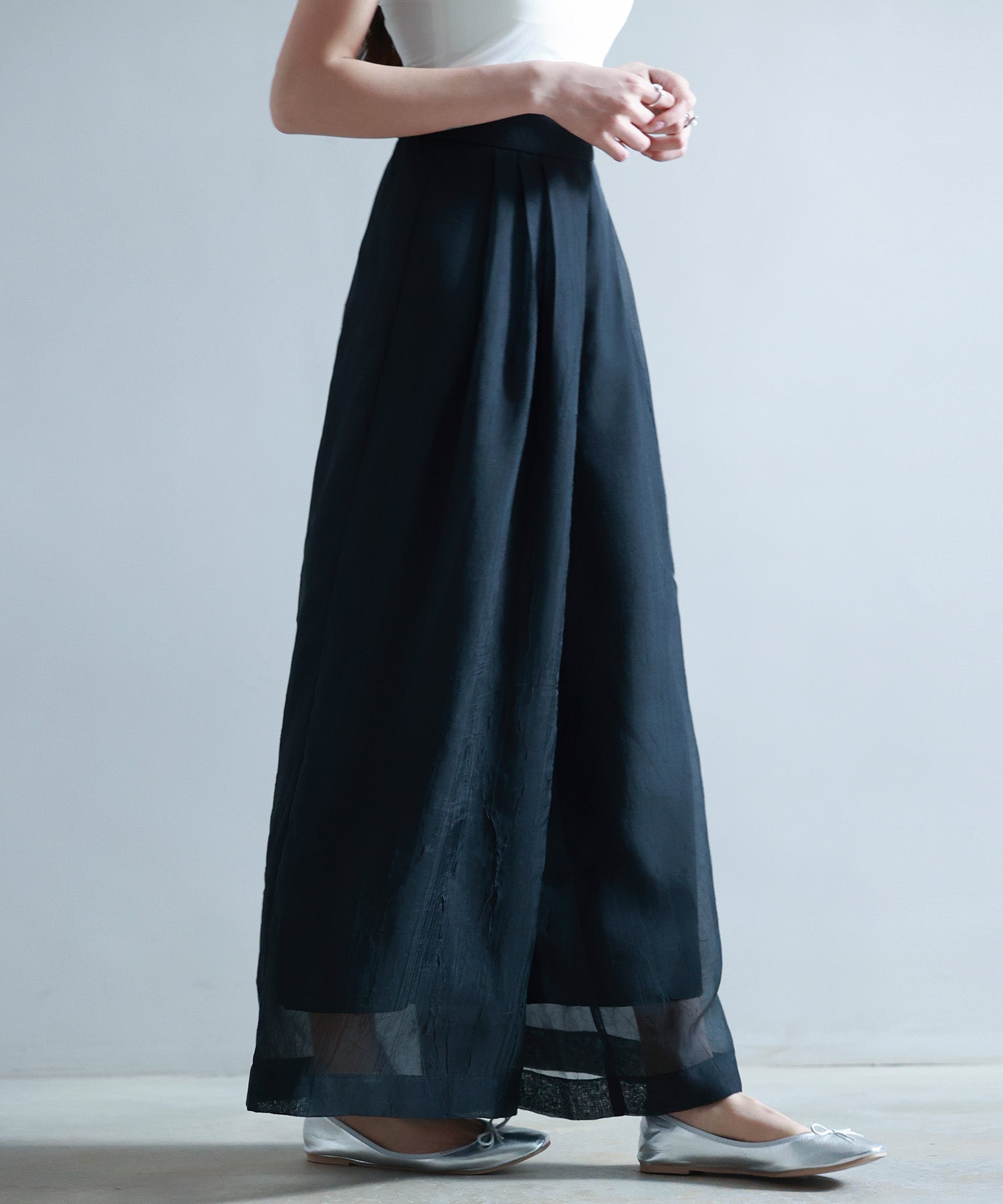 フロントタックシアーワイドパンツsdp0264 ブラック