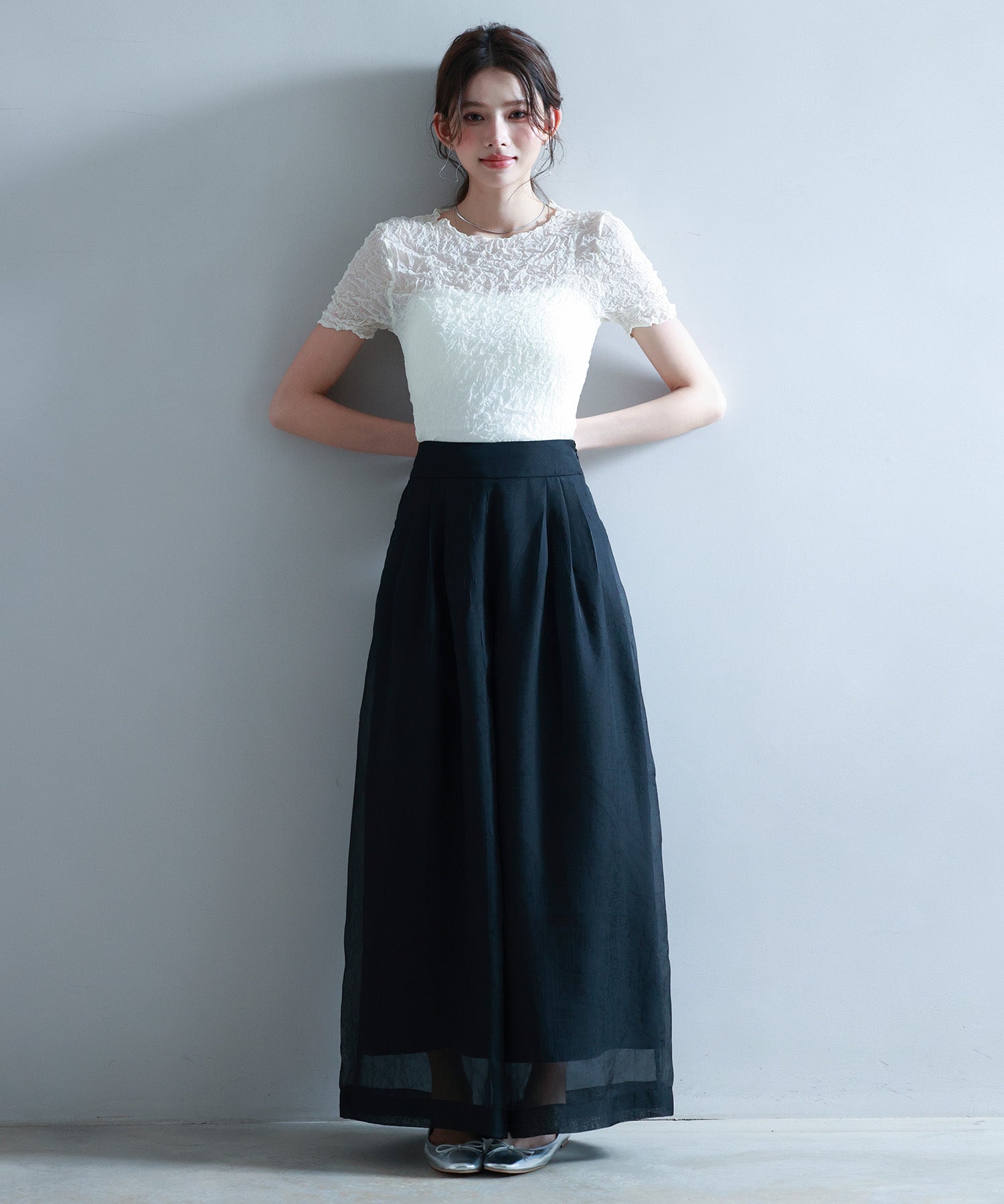 フロントタックシアーワイドパンツsdp0264 ブラック