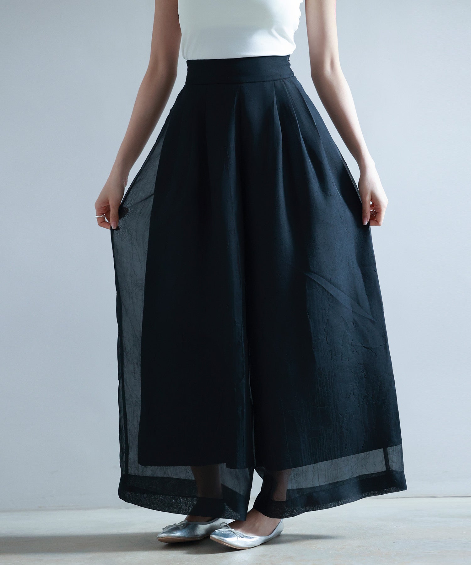 フロントタックシアーワイドパンツsdp0264 ブラック