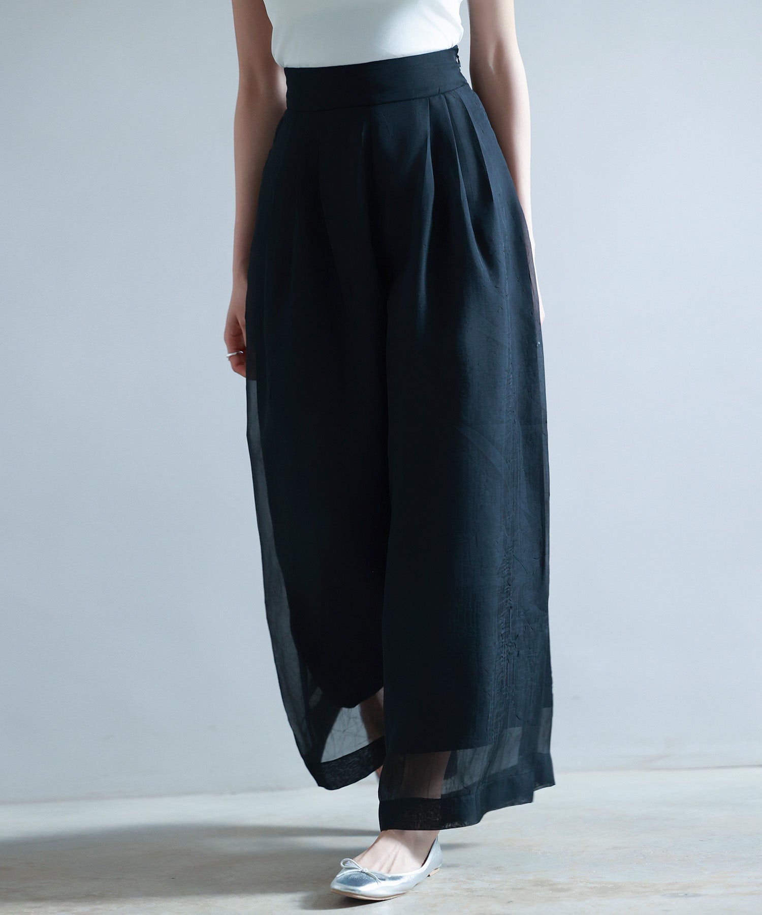 フロントタックシアーワイドパンツsdp0264 ブラック