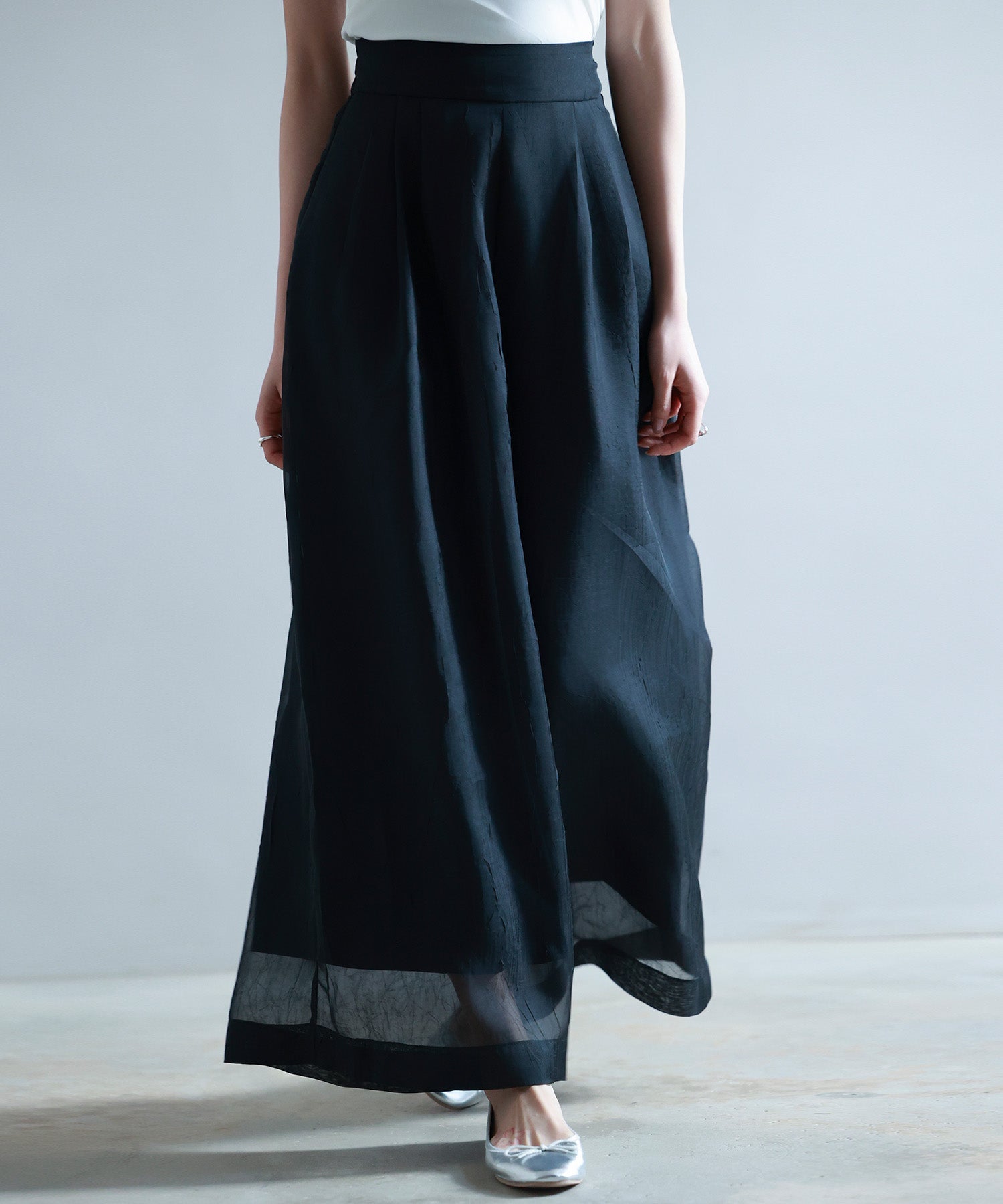 フロントタックシアーワイドパンツsdp0264 ブラック