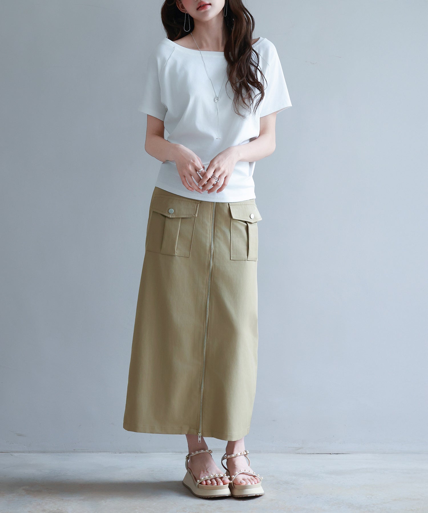 ハイウエストロング丈タイトスカートsdp0265 ライトブラウン