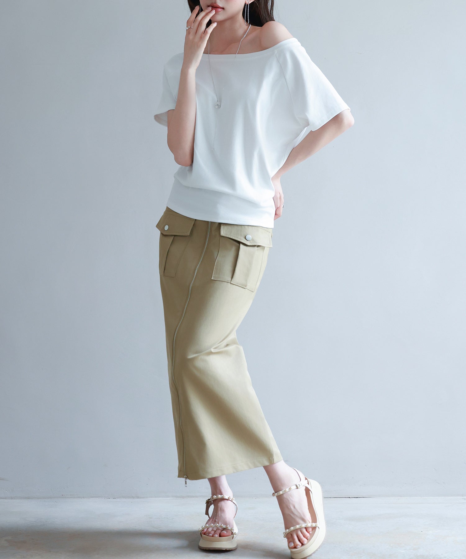 ハイウエストロング丈タイトスカートsdp0265 ライトブラウン