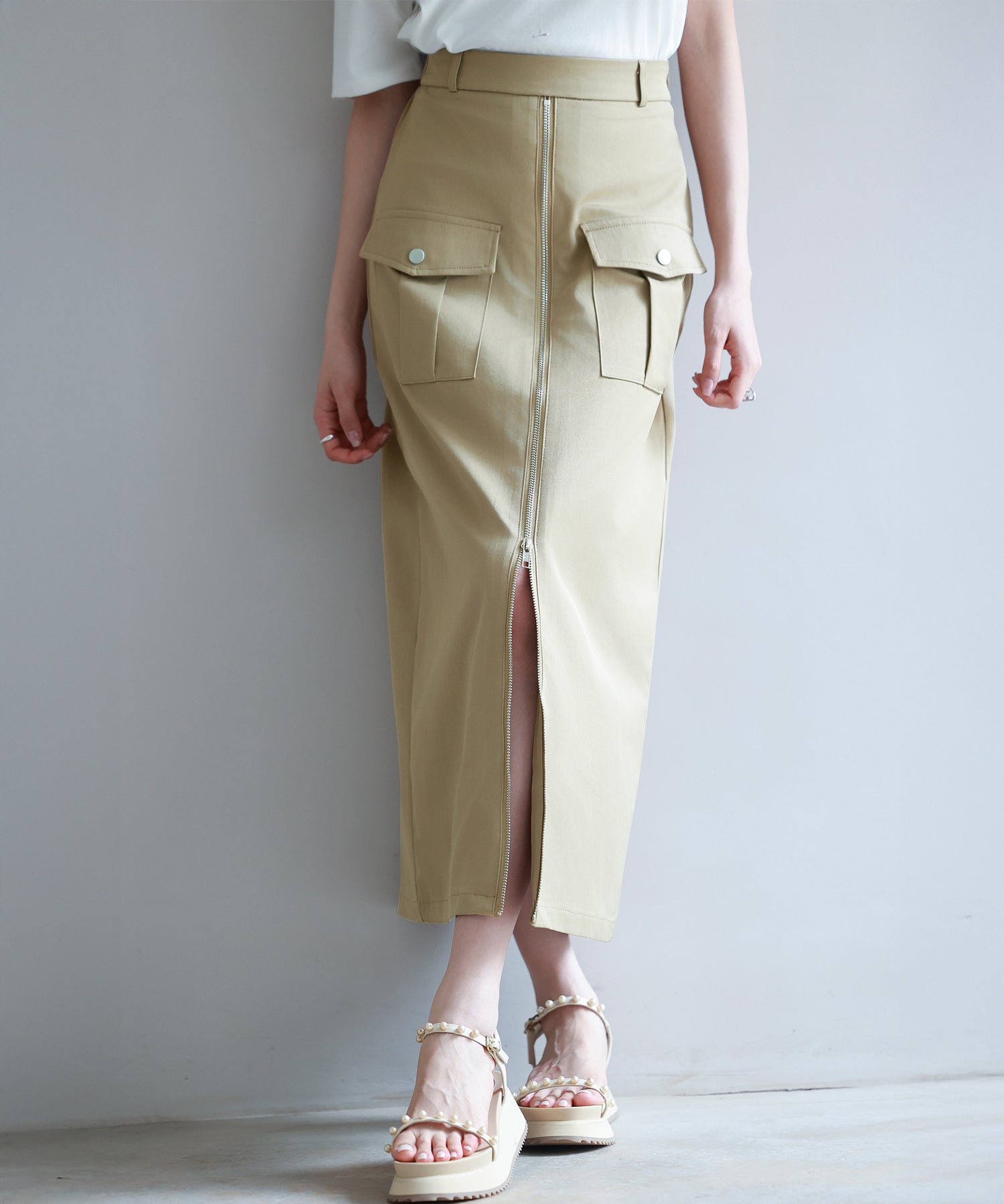 ハイウエストロング丈タイトスカートsdp0265 ライトブラウン