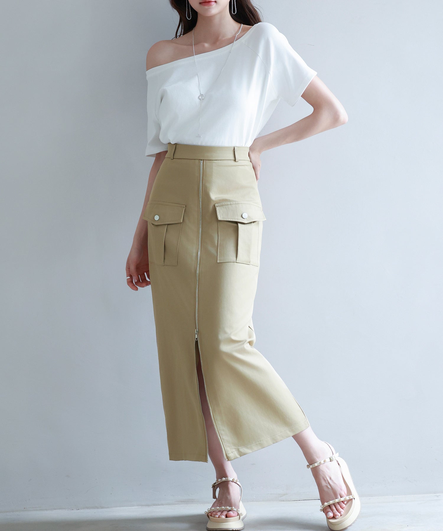 ハイウエストロング丈タイトスカートsdp0265 ライトブラウン