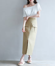 ハイウエストロング丈タイトスカートsdp0265 ライトブラウン