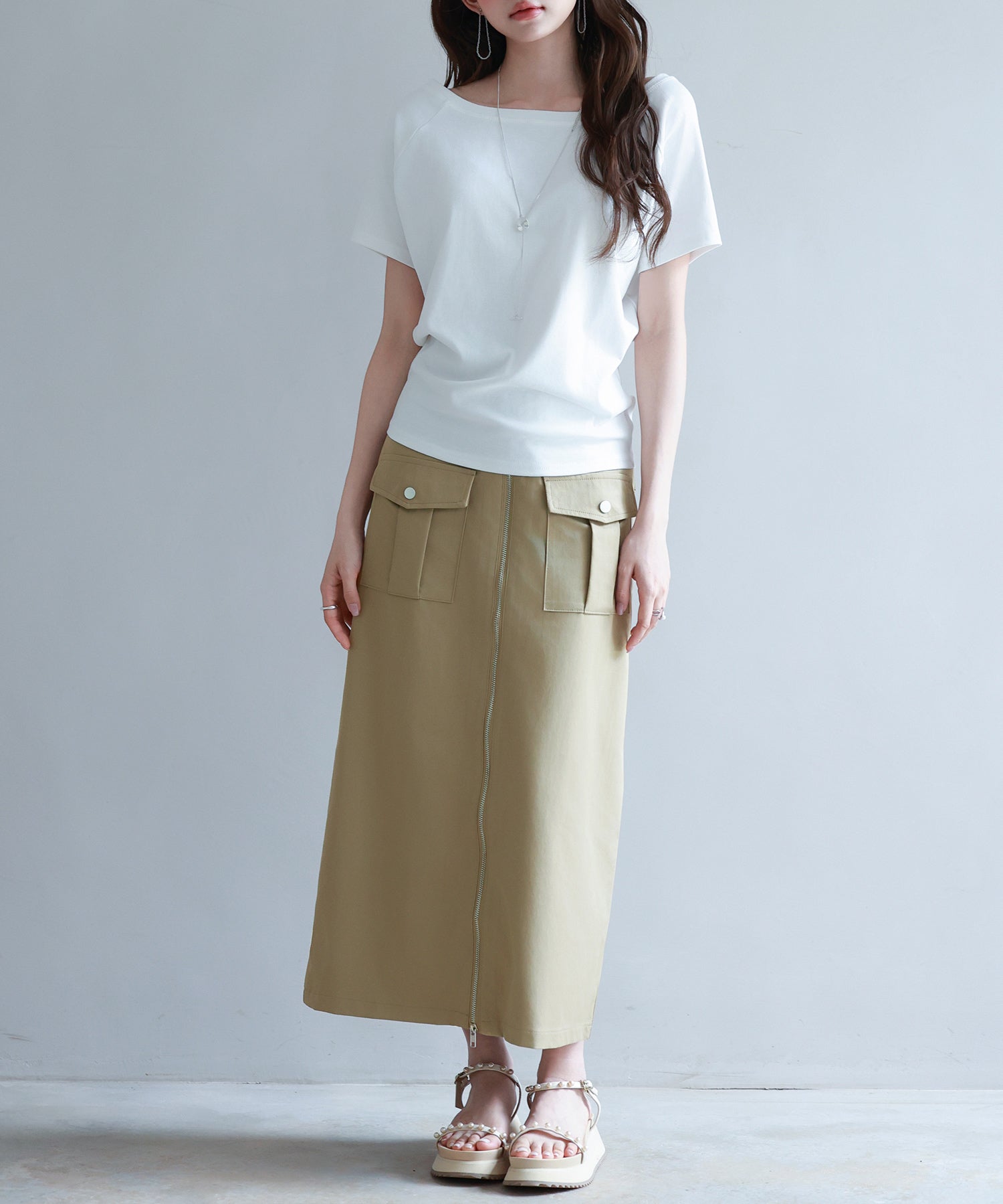 ハイウエストロング丈タイトスカートsdp0265 ライトブラウン