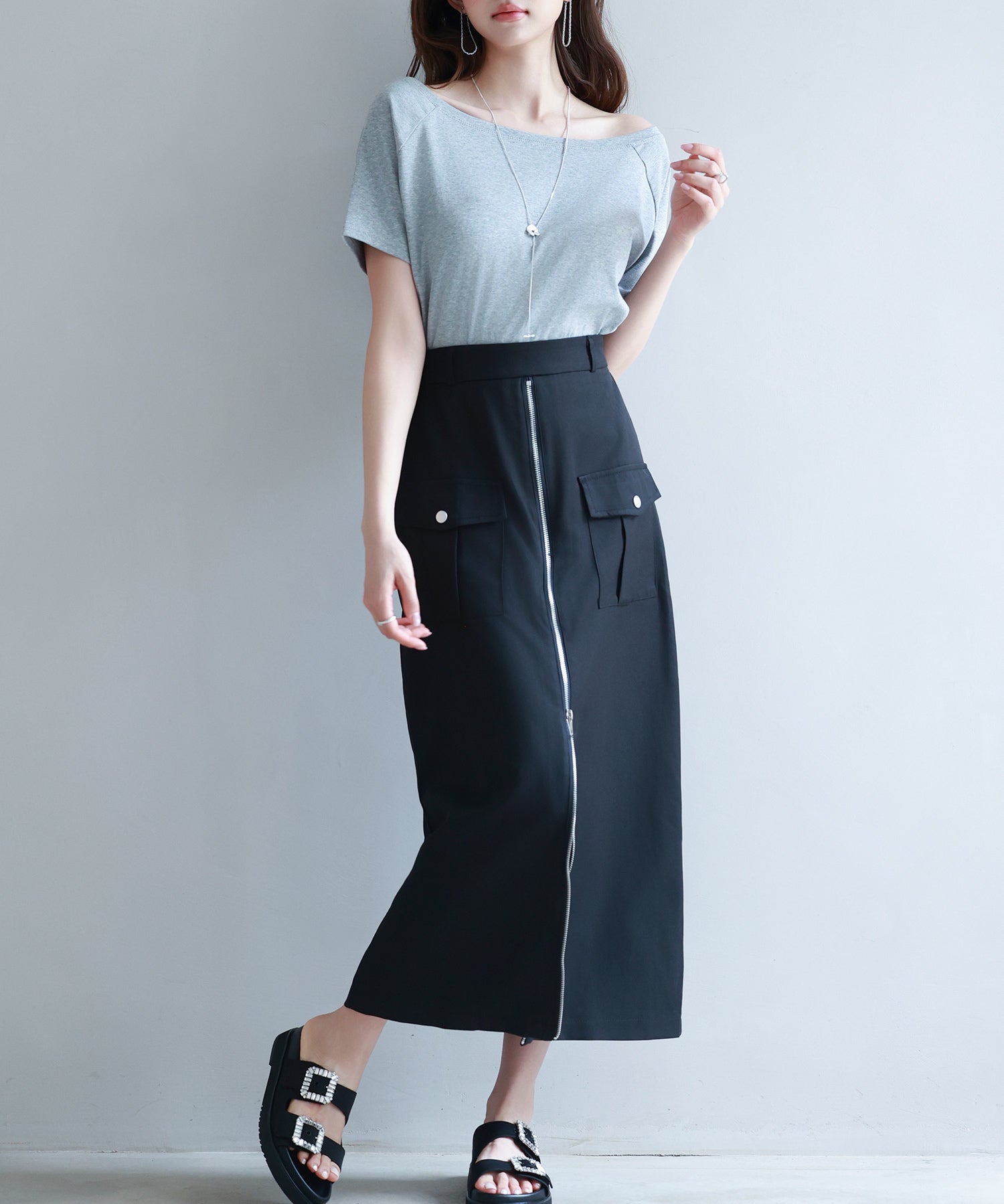 ハイウエストロング丈タイトスカートsdp0265 ブラック