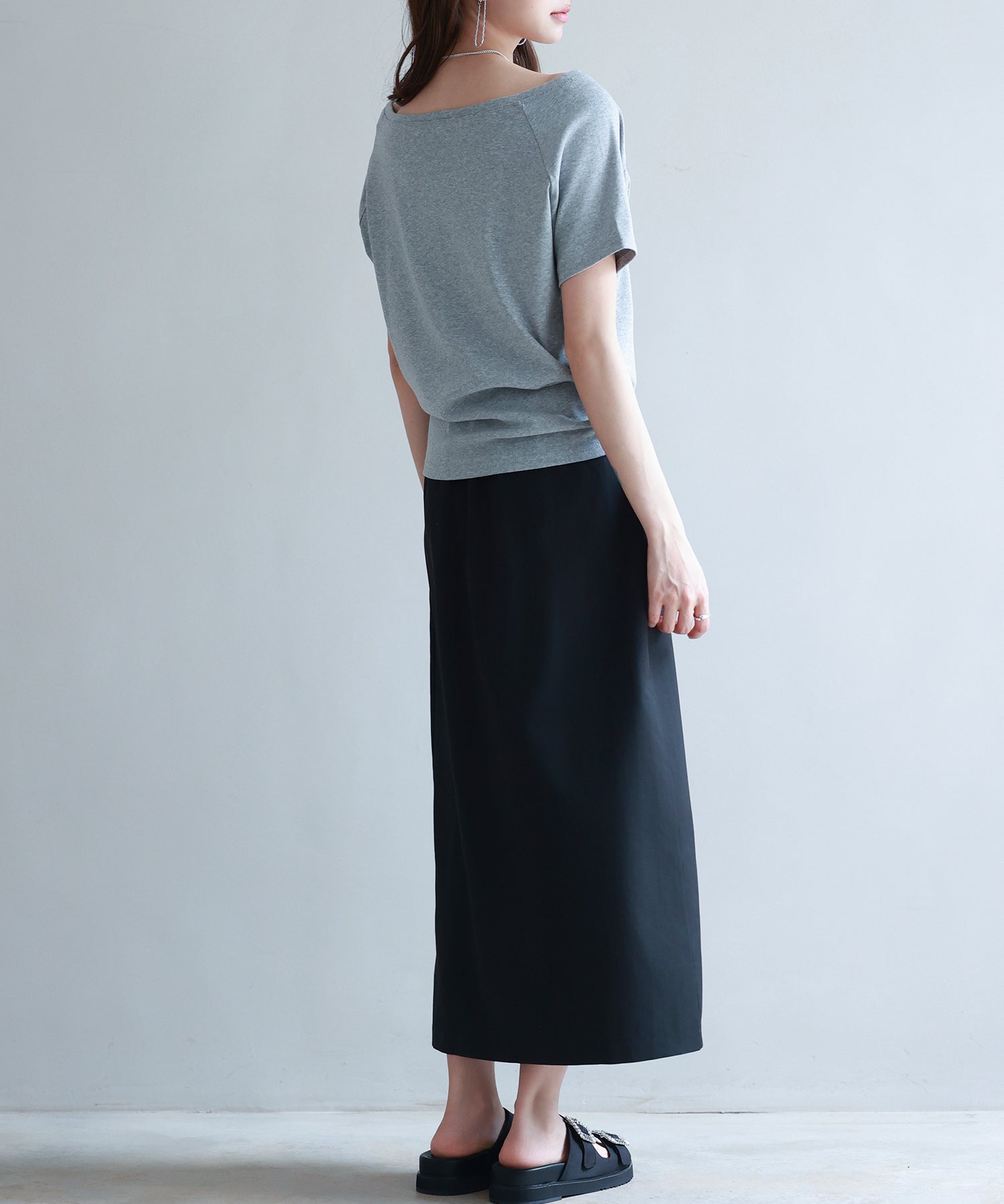 ハイウエストロング丈タイトスカートsdp0265 ブラック