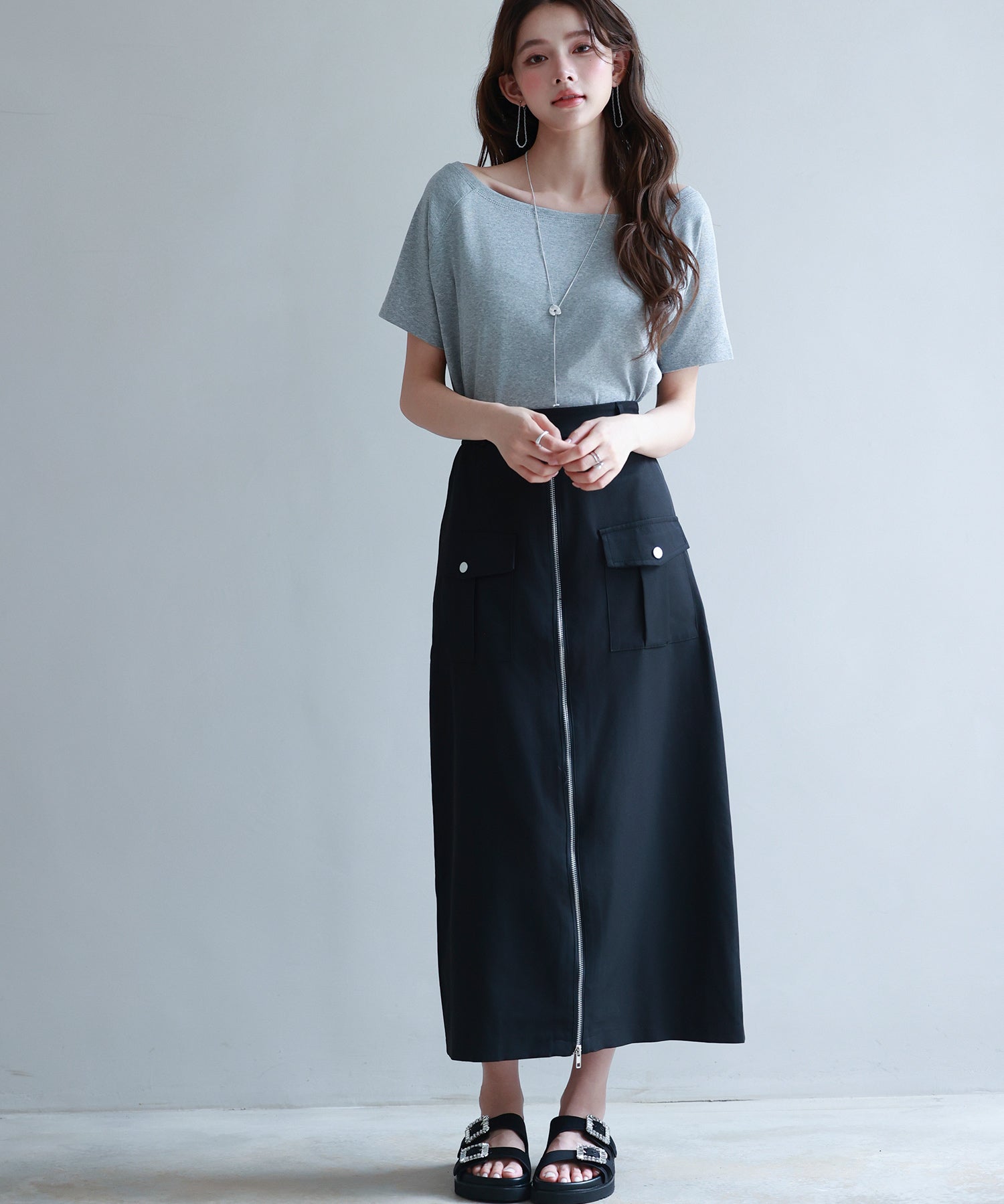 ハイウエストロング丈タイトスカートsdp0265 ブラック