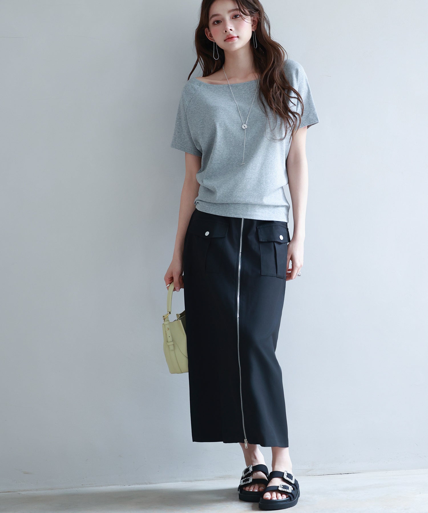 ハイウエストロング丈タイトスカートsdp0265 ブラック