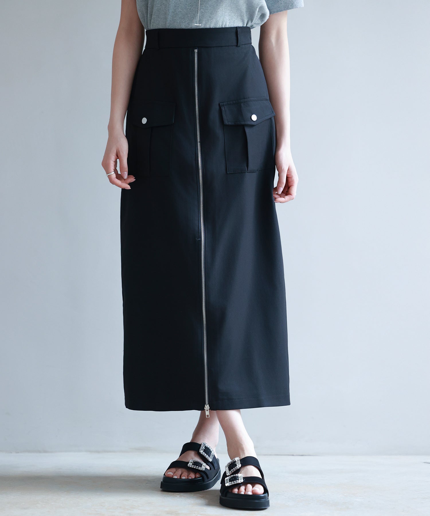 ハイウエストロング丈タイトスカートsdp0265 ブラック