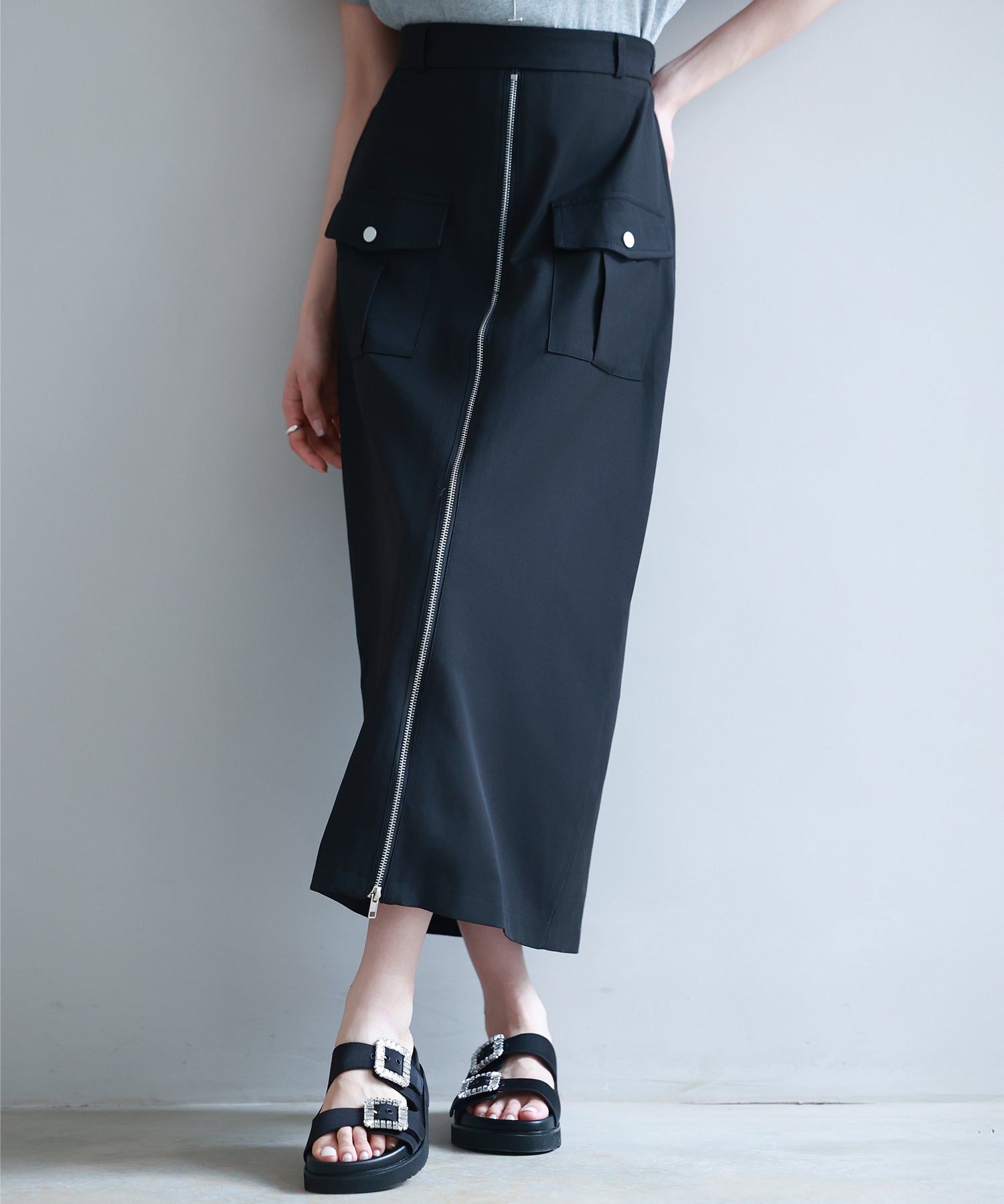 ハイウエストロング丈タイトスカートsdp0265 ブラック