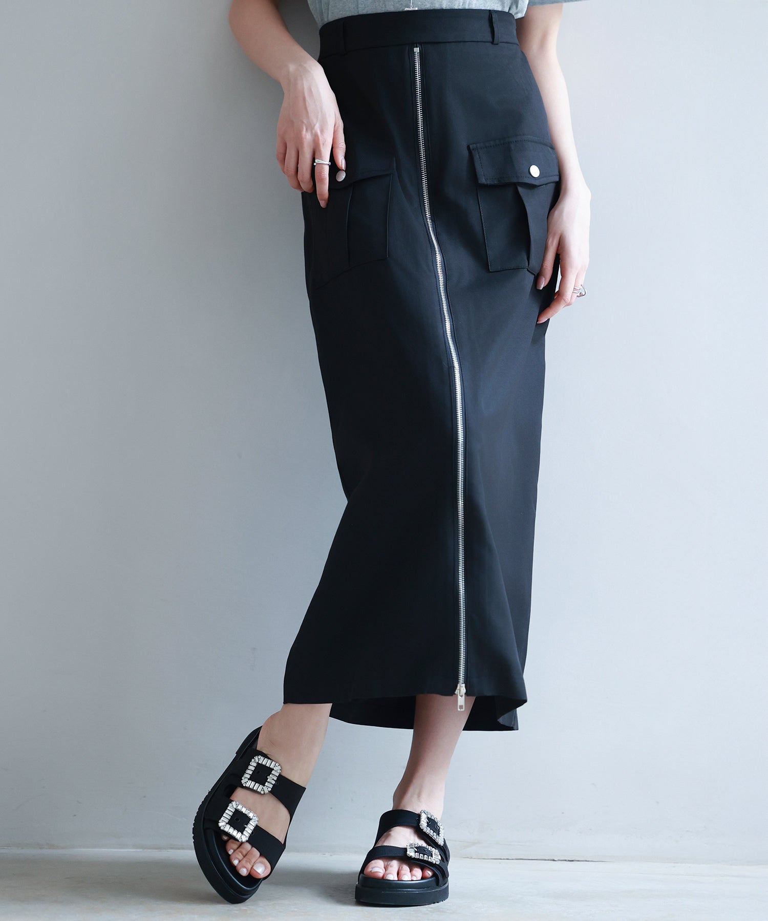 ハイウエストロング丈タイトスカートsdp0265 ブラック