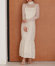 ジャガード柄マーメイドロングキャミワンピースsdp0266 アイボリー