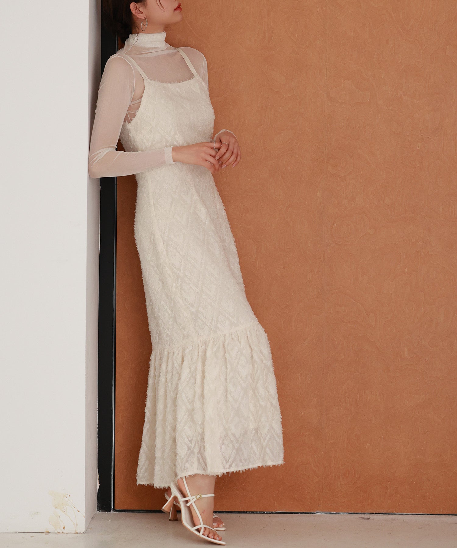 ジャガード柄マーメイドロングキャミワンピースsdp0266 アイボリー