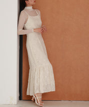 ジャガード柄マーメイドロングキャミワンピースsdp0266 アイボリー