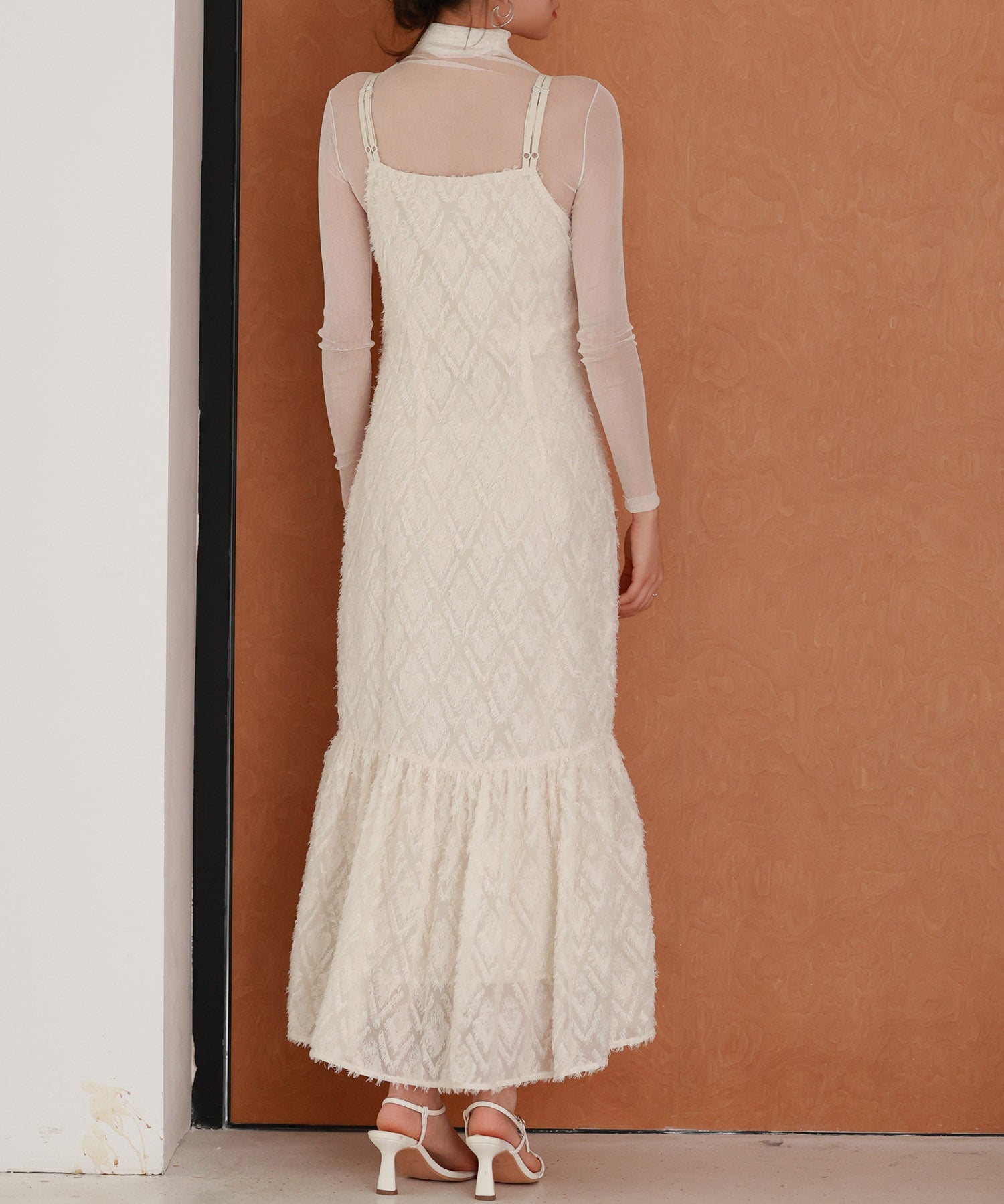 ジャガード柄マーメイドロングキャミワンピースsdp0266 アイボリー