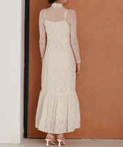 ジャガード柄マーメイドロングキャミワンピースsdp0266 アイボリー